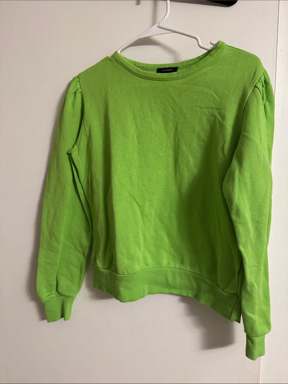 Halogen Lime Green Puff-Sleeve Crewneck Sweater